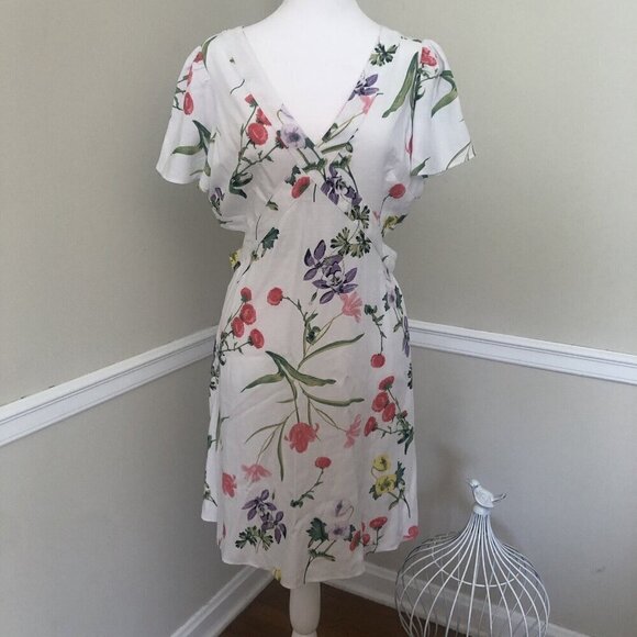 NWT LOFT Womens Petite Size 10P Fit & Flare Dress Short Sleeves Cut Out Sides - Picture 1 of 9